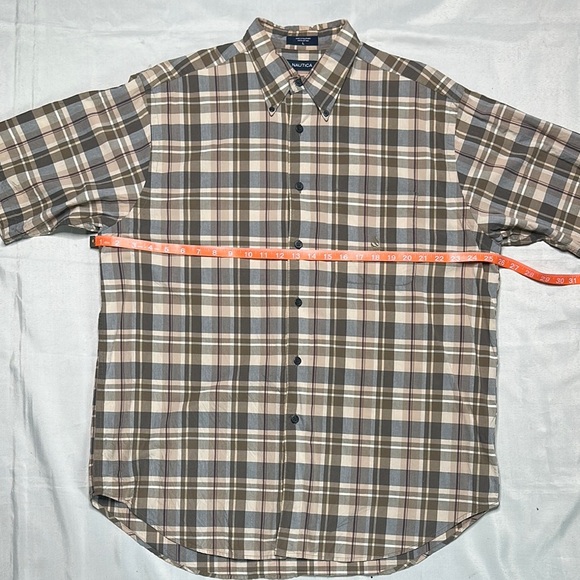 Nautica Beige and Brown Plaid Button Down Shirt - Picture 8 of 10